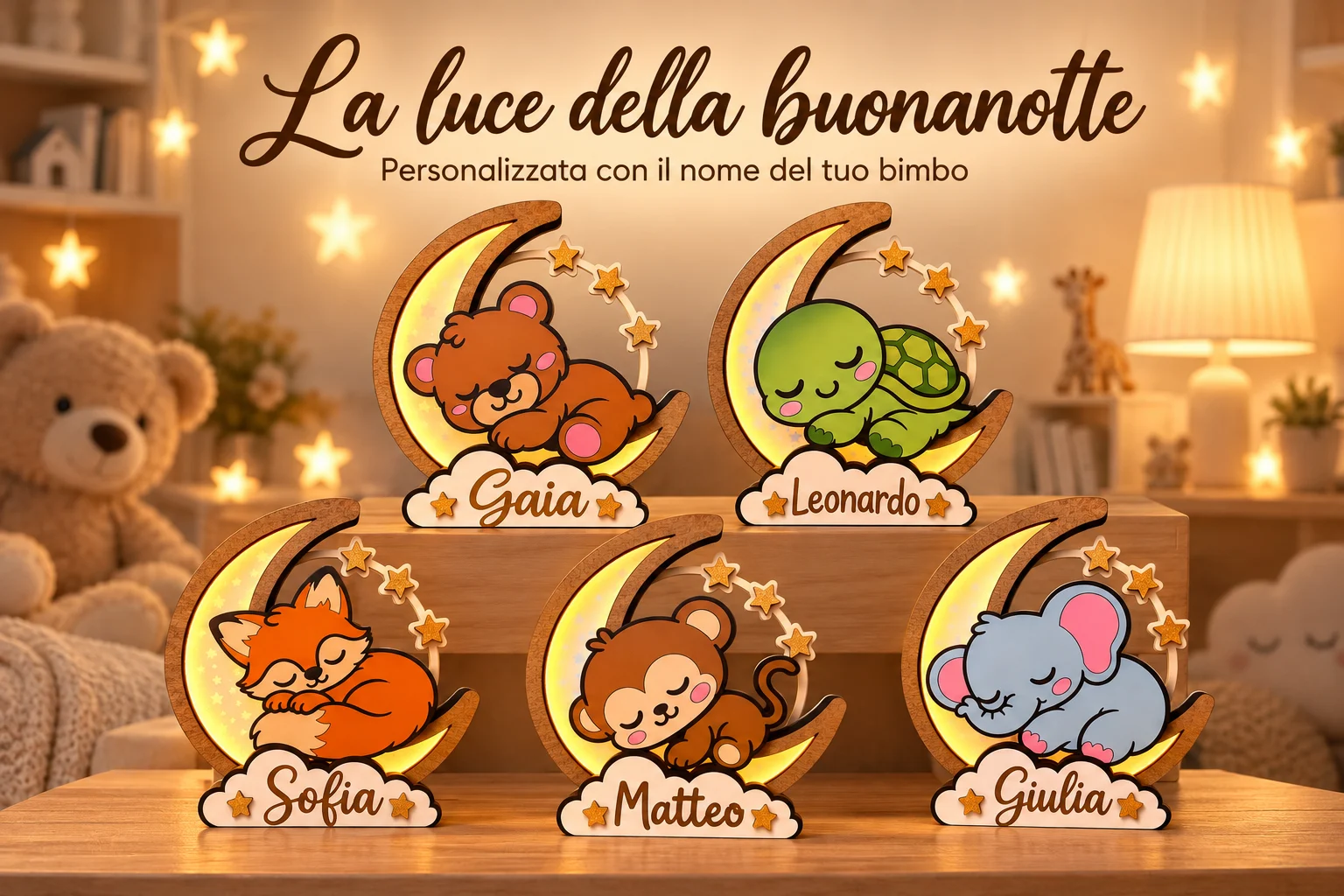Lampade della buonanotte personalizzate con il nome del bambino
