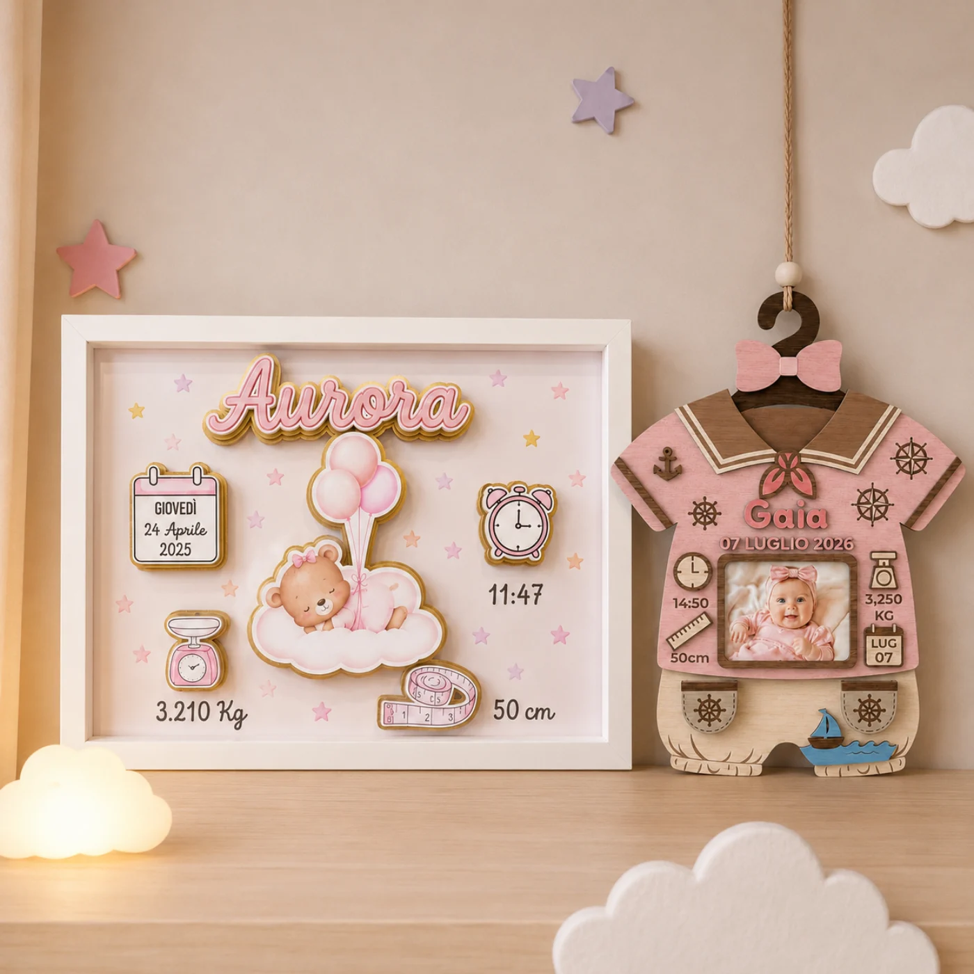 Kit nascita femminuccia — quadretto e body