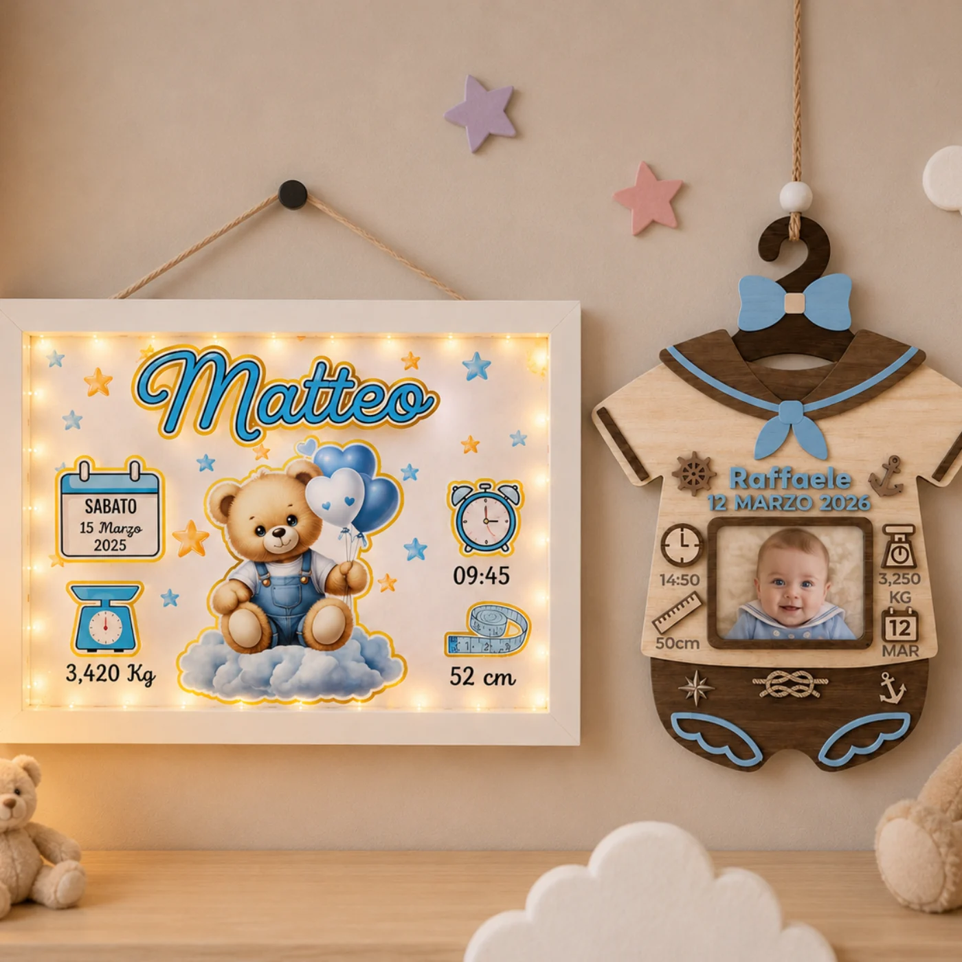 Kit nascita maschietto — quadretto e body